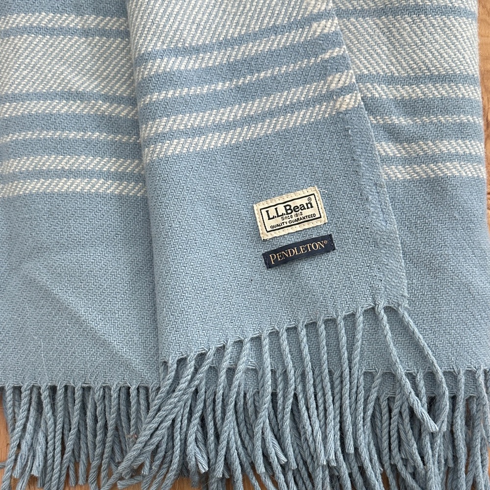 LL Bean Pendleton Blue Striped Wool Blanket